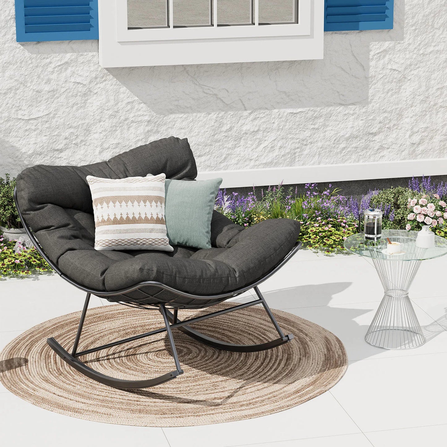 Papasan-Schaukelsessel mit Polsterauflage – für drinnen & draußen, optional mit Hocker — Bild 3