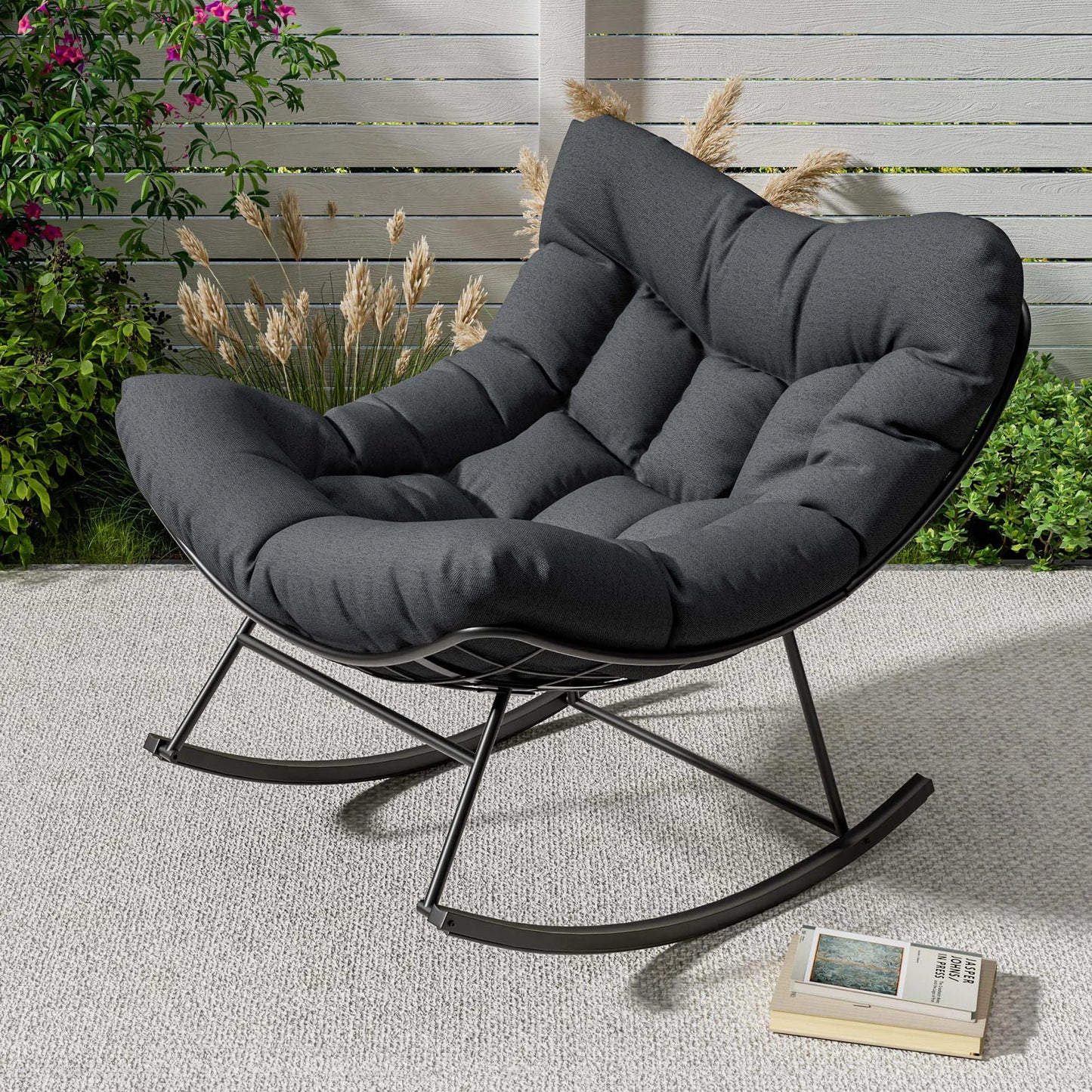 Papasan-Schaukelsessel mit Polsterauflage – für drinnen & draußen, optional mit Hocker — Bild 2
