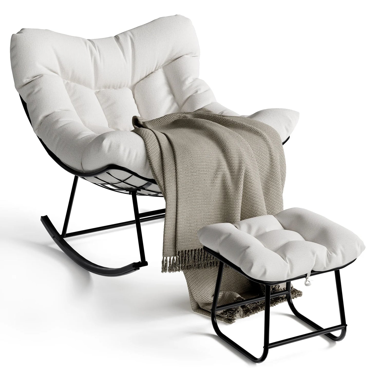 Papasan-Schaukelsessel mit Polsterauflage – für drinnen & draußen, optional mit Hocker — Bild 5