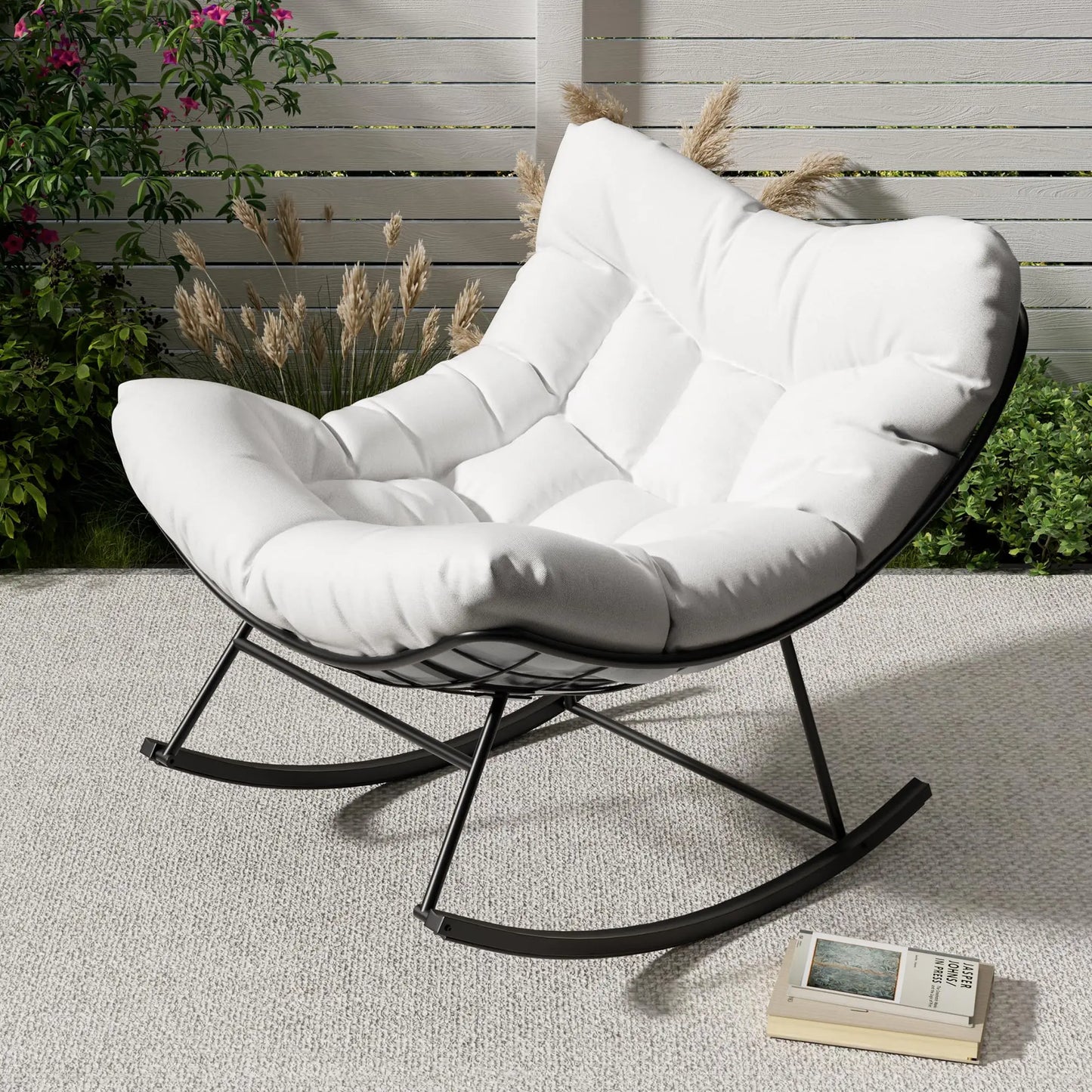 Papasan-Schaukelsessel mit Polsterauflage – für drinnen & draußen, optional mit Hocker — Bild 6