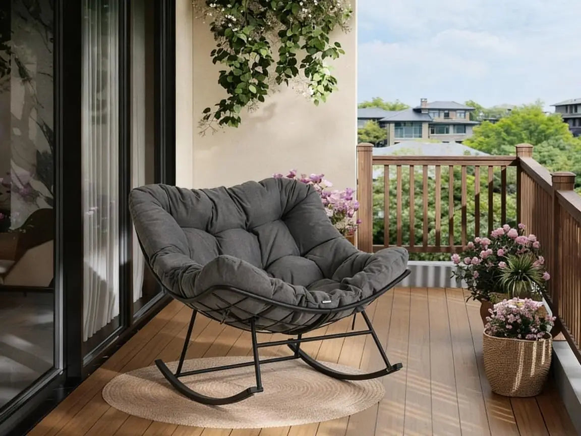 Papasan-Schaukelsessel mit Polsterauflage – für drinnen & draußen, optional mit Hocker — Bild 7